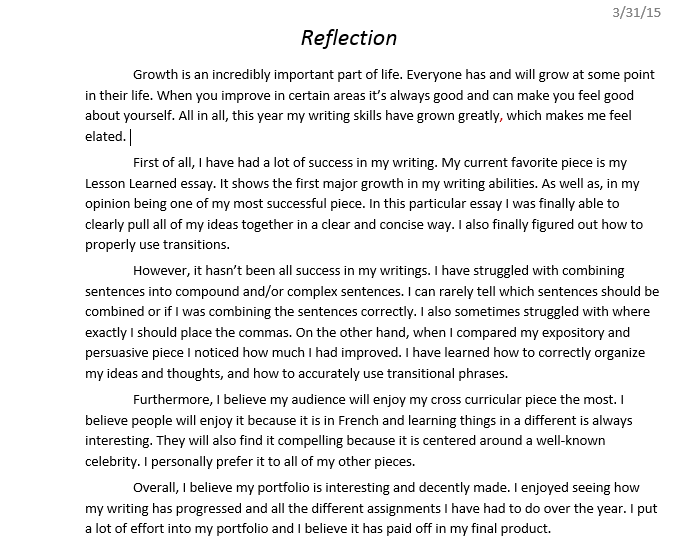 reflection in creative writing portfolio